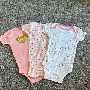 Gerber Pink and White Bodysuits with Gold Accents 3-6 mo